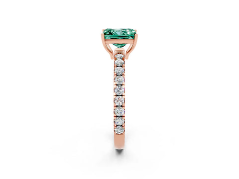 Rose gold Princess Cut Green Sapphire Pavé Solitaire Engagement Ring with Four-Prong Setting_14
