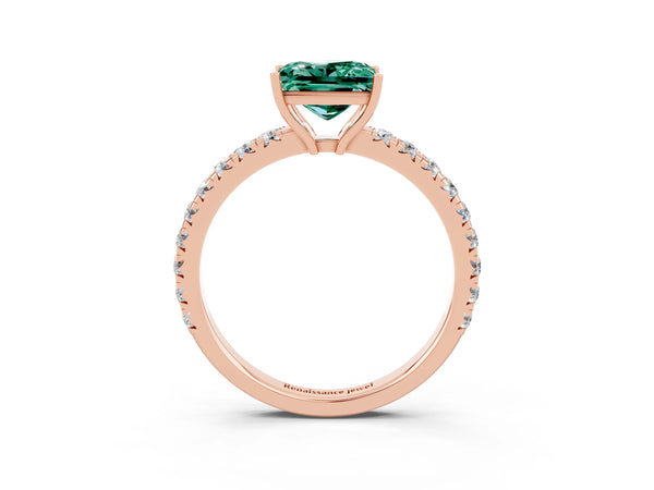Rose gold Princess Cut Green Sapphire Pavé Solitaire Engagement Ring with Four-Prong Setting