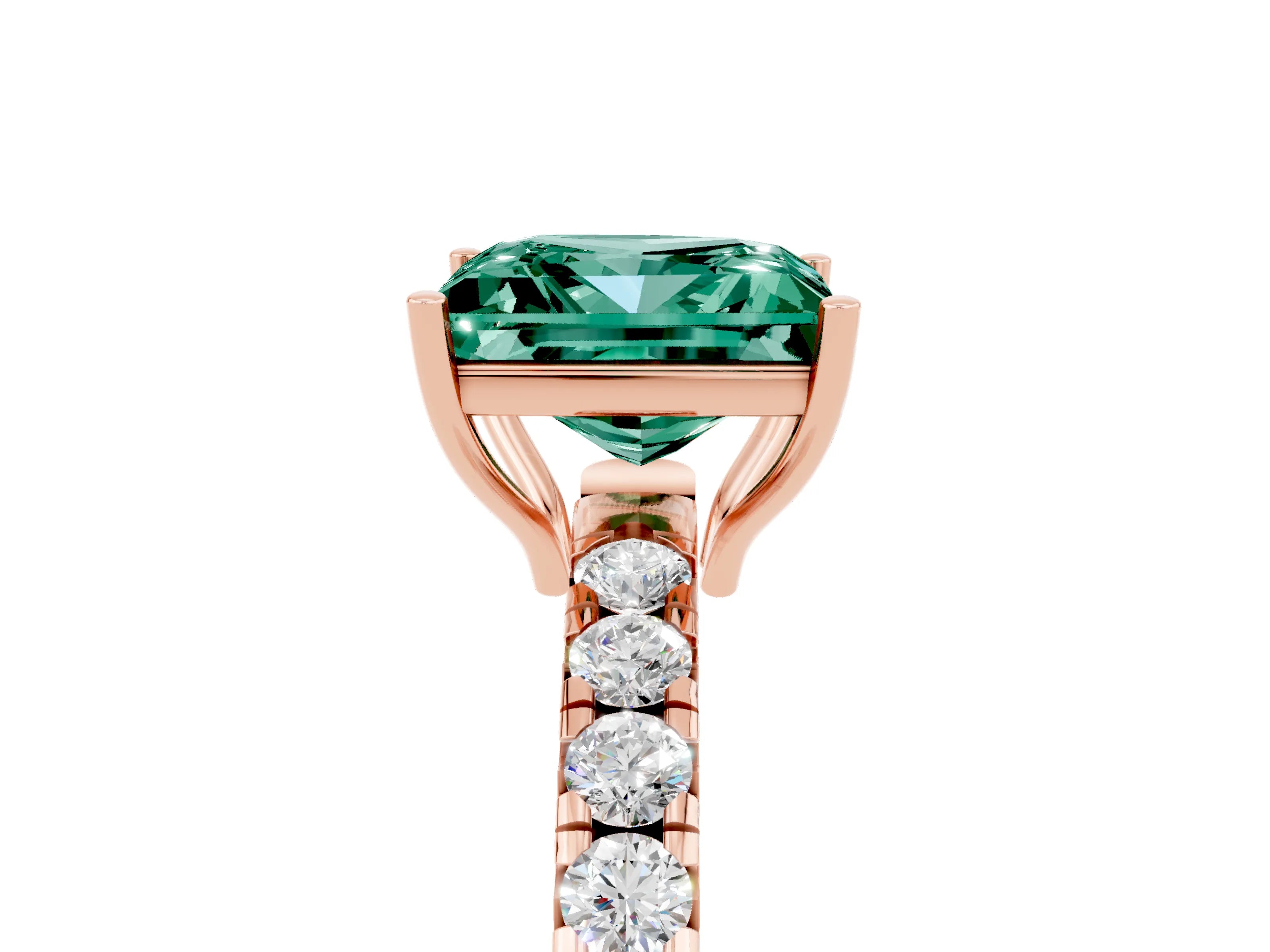 Rose gold Princess Cut Green Sapphire Pavé Solitaire Engagement Ring with Four-Prong Setting_17