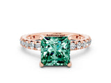Rose gold Princess Cut Green Sapphire Pavé Solitaire Ring with Round Band and Prong Setting_24
