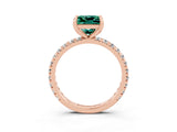 Rose gold Princess Cut Green Sapphire Pavé Solitaire Ring with Round Band and Prong Setting_27