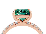 Rose gold Princess Cut Green Sapphire Pavé Solitaire Ring with Round Band and Prong Setting_28