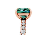 Rose gold Princess Cut Green Sapphire Pavé Solitaire Ring with Round Band and Prong Setting_29