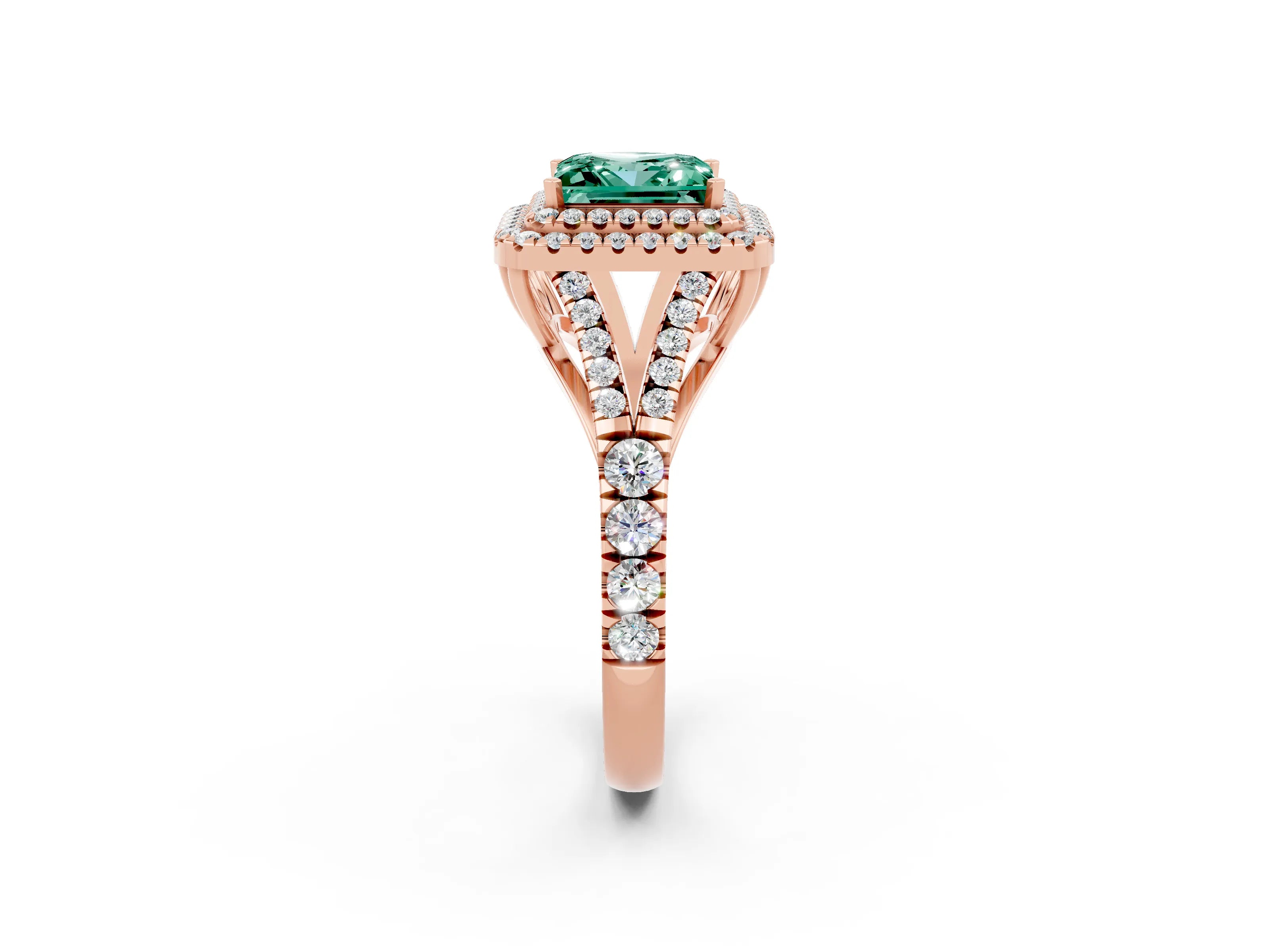 Rose gold Princess Cut Green Sapphire Pavé Split Shank Double Halo Engagement Ring_2