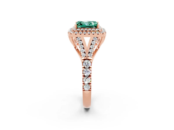 Rose gold Princess Cut Green Sapphire Pavé Split Shank Double Halo Engagement Ring