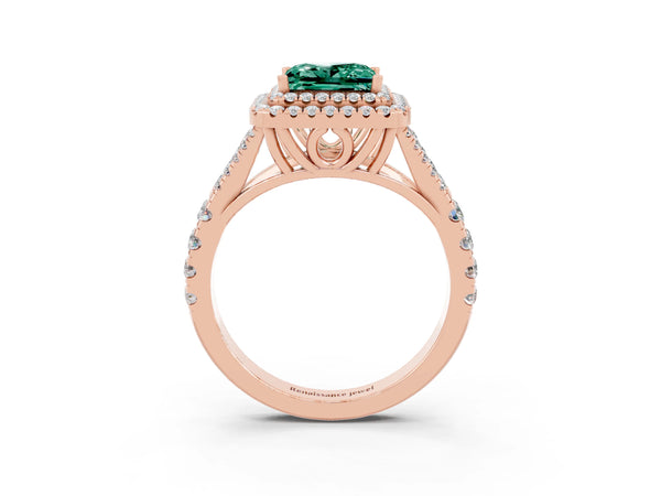 Rose gold Princess Cut Green Sapphire Pavé Split Shank Double Halo Engagement Ring
