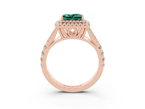 Rose gold Princess Cut Green Sapphire Pavé Split Shank Double Halo Engagement Ring_3