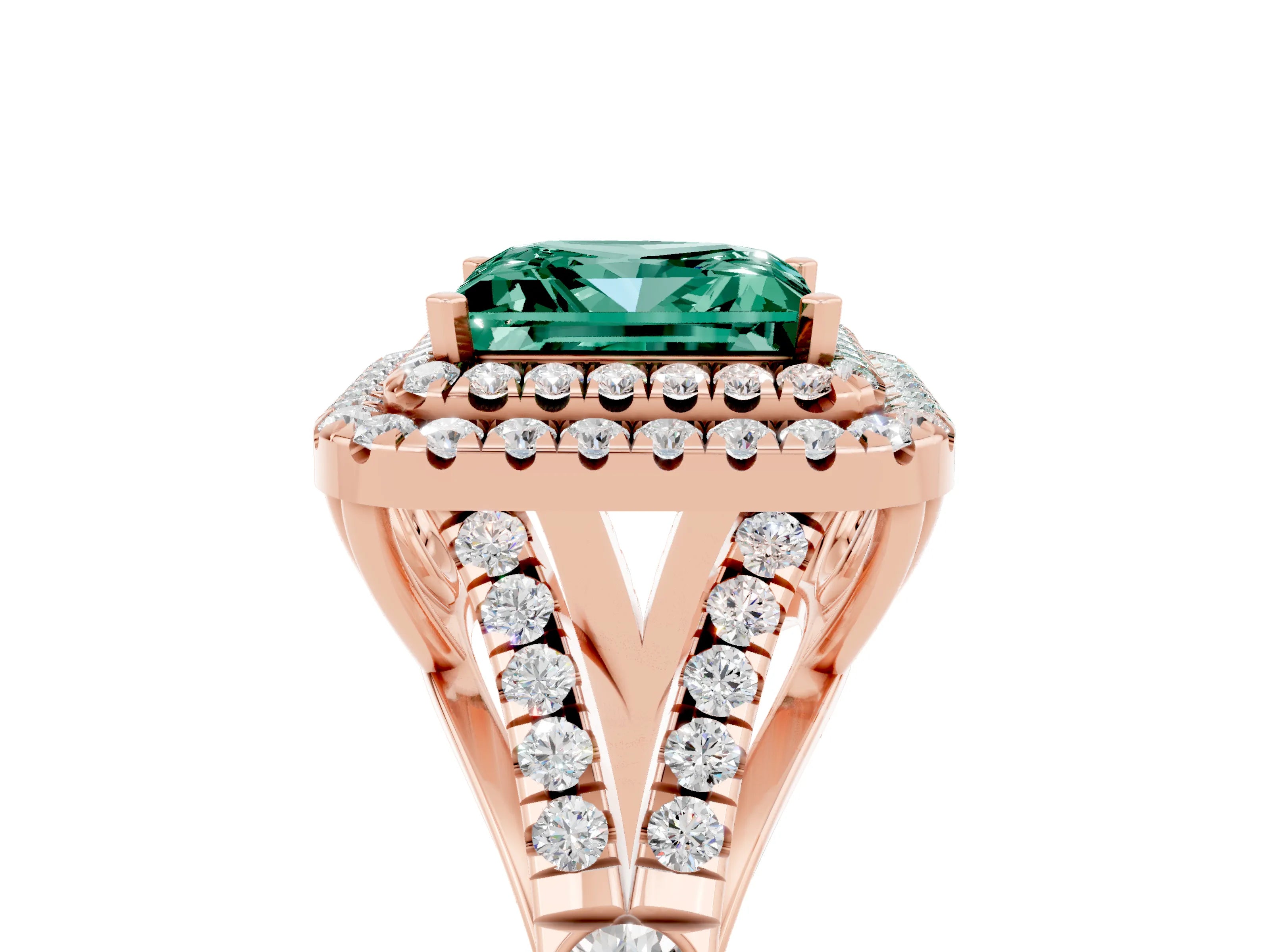Rose gold Princess Cut Green Sapphire Pavé Split Shank Double Halo Engagement Ring_5
