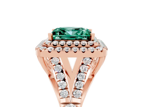 Rose gold Princess Cut Green Sapphire Pavé Split Shank Double Halo Engagement Ring_5