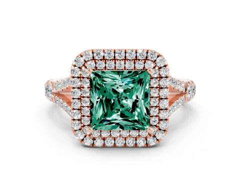 Rose gold Princess Cut Green Sapphire Pavé Split Shank Double Halo Engagement Ring