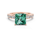 Rose gold Princess Cut Green Sapphire Pave Band Solitaire Ring with Four-Prong Setting_24