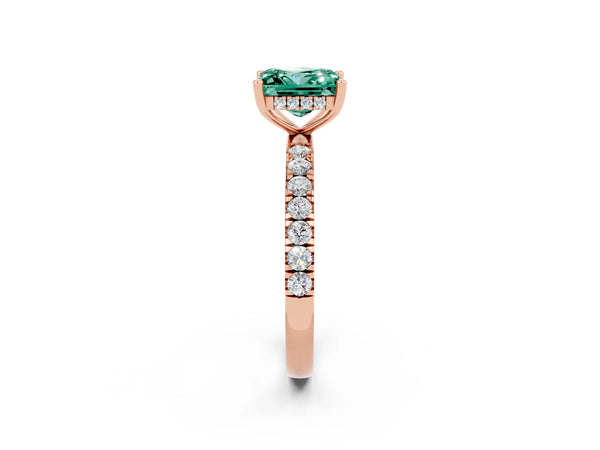 Rose gold Princess Cut Green Sapphire Pave Band Solitaire Ring with Round  and Prong Setting