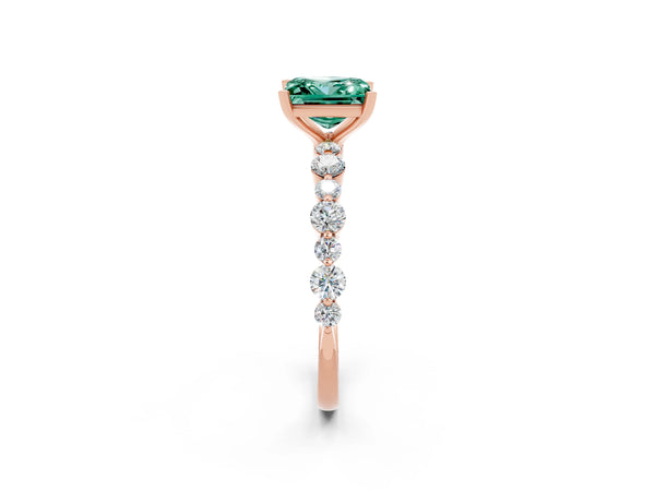Rose gold Princess Cut Green Sapphire Prong Set Engagement Ring with Pavé Band