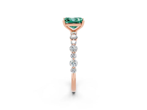 Rose gold Princess Cut Green Sapphire Prong Set Engagement Ring with Pavé Band_2