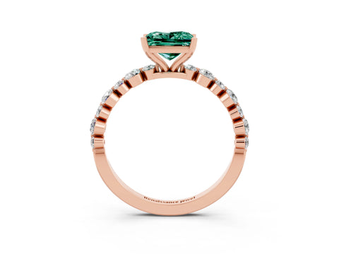 Rose gold Princess Cut Green Sapphire Prong Set Engagement Ring with Pavé Band_3