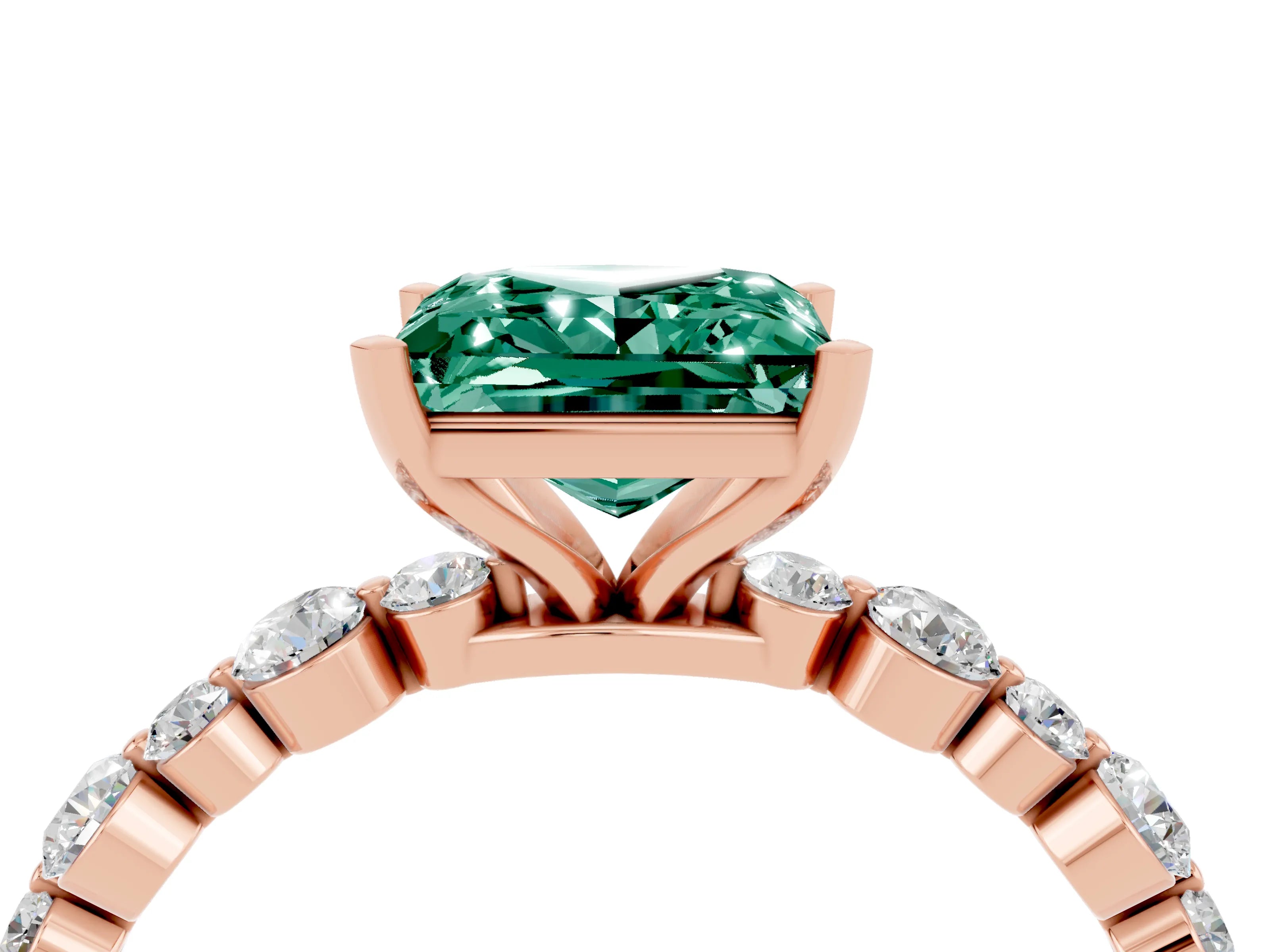 Rose gold Princess Cut Green Sapphire Prong Set Engagement Ring with Pavé Band_4