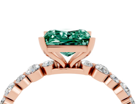 Rose gold Princess Cut Green Sapphire Prong Set Engagement Ring with Pavé Band_4