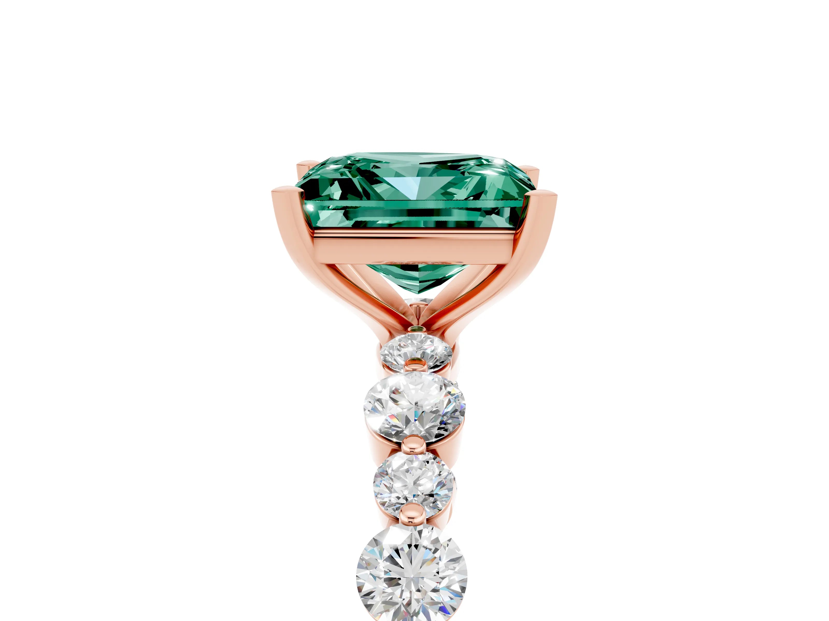 Rose gold Princess Cut Green Sapphire Prong Set Engagement Ring with Pavé Band_5