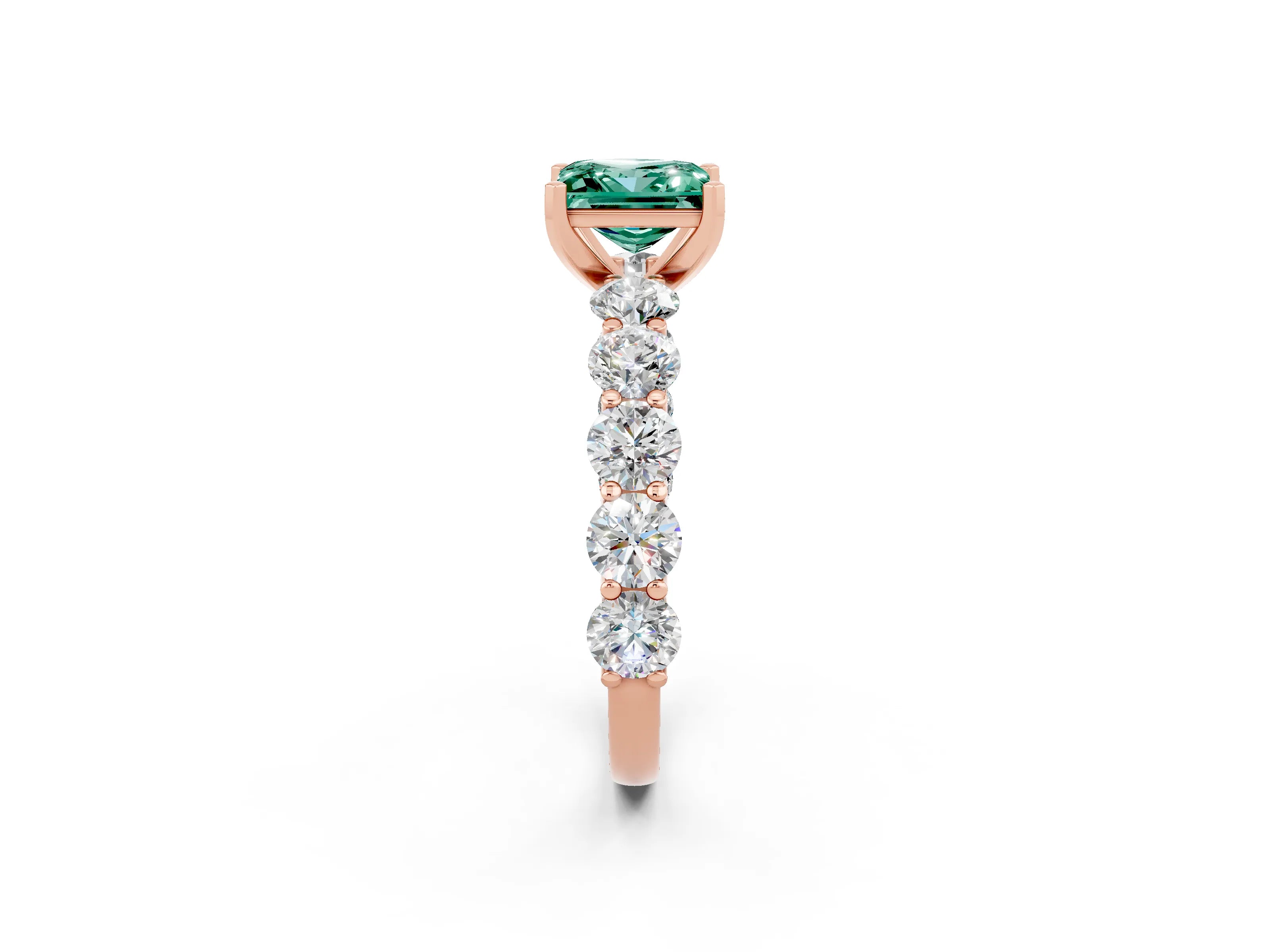 Rose gold Princess Cut Green Sapphire Prong Setting with Side Stones on a Pave Band_2