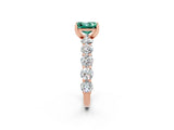 Rose gold Princess Cut Green Sapphire Prong Setting with Side Stones on a Pave Band_2