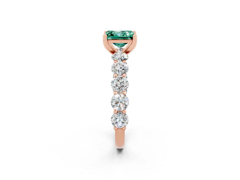 Rose gold Princess Cut Green Sapphire Prong Setting with Side Stones on a Pave Band_2