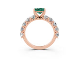Rose gold Princess Cut Green Sapphire Prong Setting with Side Stones on a Pave Band_3