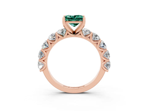 Rose gold Princess Cut Green Sapphire Prong Setting with Side Stones on a Pave Band_3