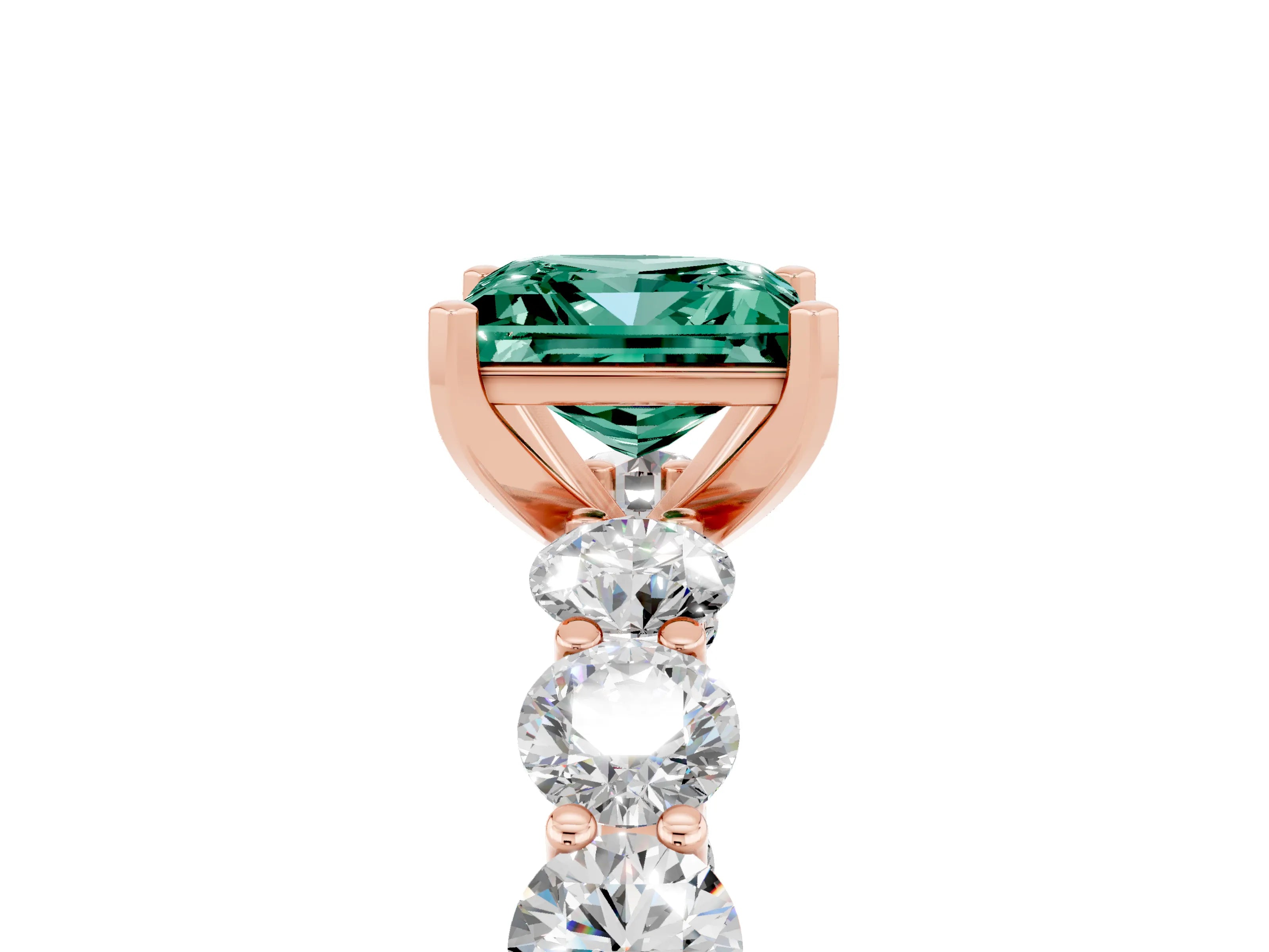 Rose gold Princess Cut Green Sapphire Prong Setting with Side Stones on a Pave Band_5