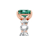 Rose gold Princess Cut Green Sapphire Prong Setting with Side Stones on a Pave Band_5