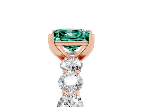 Rose gold Princess Cut Green Sapphire Prong Setting with Side Stones on a Pave Band_5