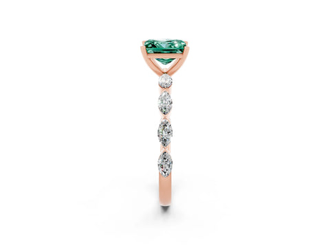 Rose gold Princess Cut Green Sapphire Ring with Marquise Side Stones and Prong Setting_2