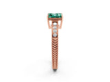 Rose gold Princess Cut Green Sapphire Ring with Milgrain Pavé Band and Four-Prong Setting_14