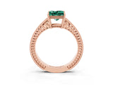Rose gold Princess Cut Green Sapphire Ring with Milgrain Pavé Band and Four-Prong Setting_15