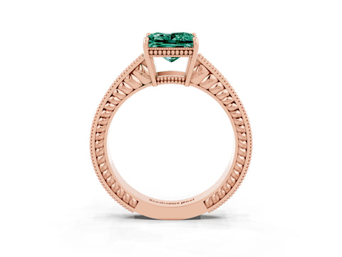 Rose gold Princess Cut Green Sapphire Ring with Milgrain Pavé Band and Four-Prong Setting_15