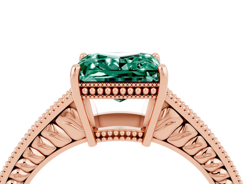 Rose gold Princess Cut Green Sapphire Ring with Milgrain Pavé Band and Four-Prong Setting_16