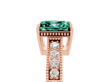Rose gold Princess Cut Green Sapphire Ring with Milgrain Pavé Band and Four-Prong Setting_17