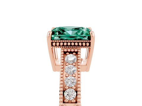 Rose gold Princess Cut Green Sapphire Ring with Milgrain Pavé Band and Four-Prong Setting_17