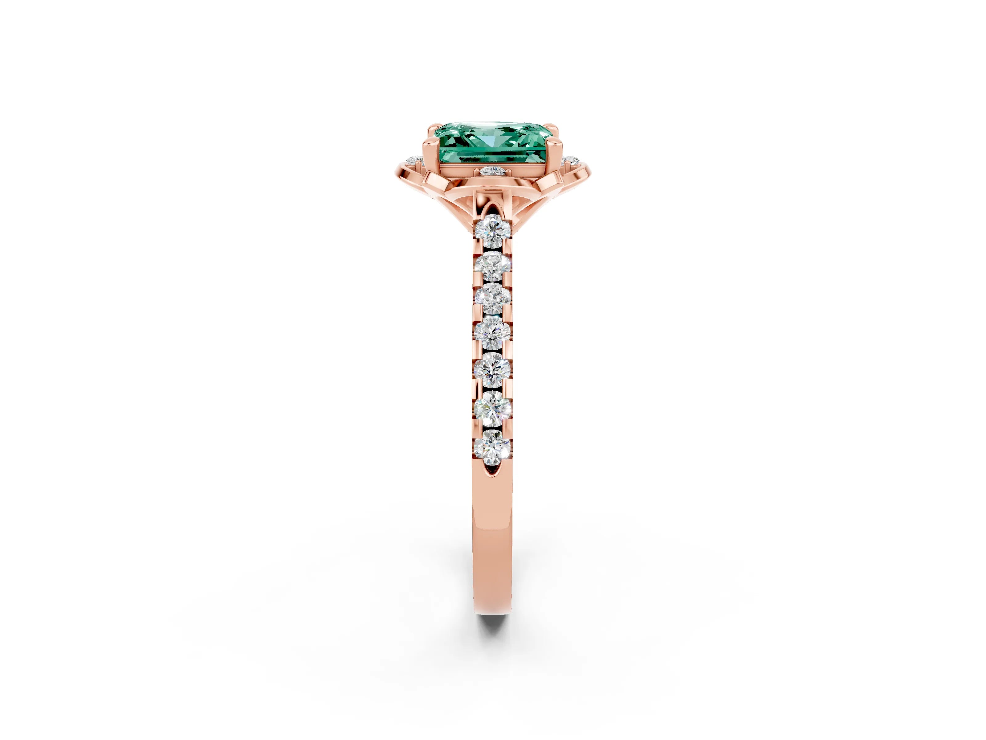 Rose gold Princess Cut Green Sapphire Ring with Pavé Band and Floral Prong Setting_2
