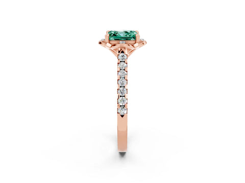 Rose gold Princess Cut Green Sapphire Ring with Pavé Band and Floral Prong Setting_2