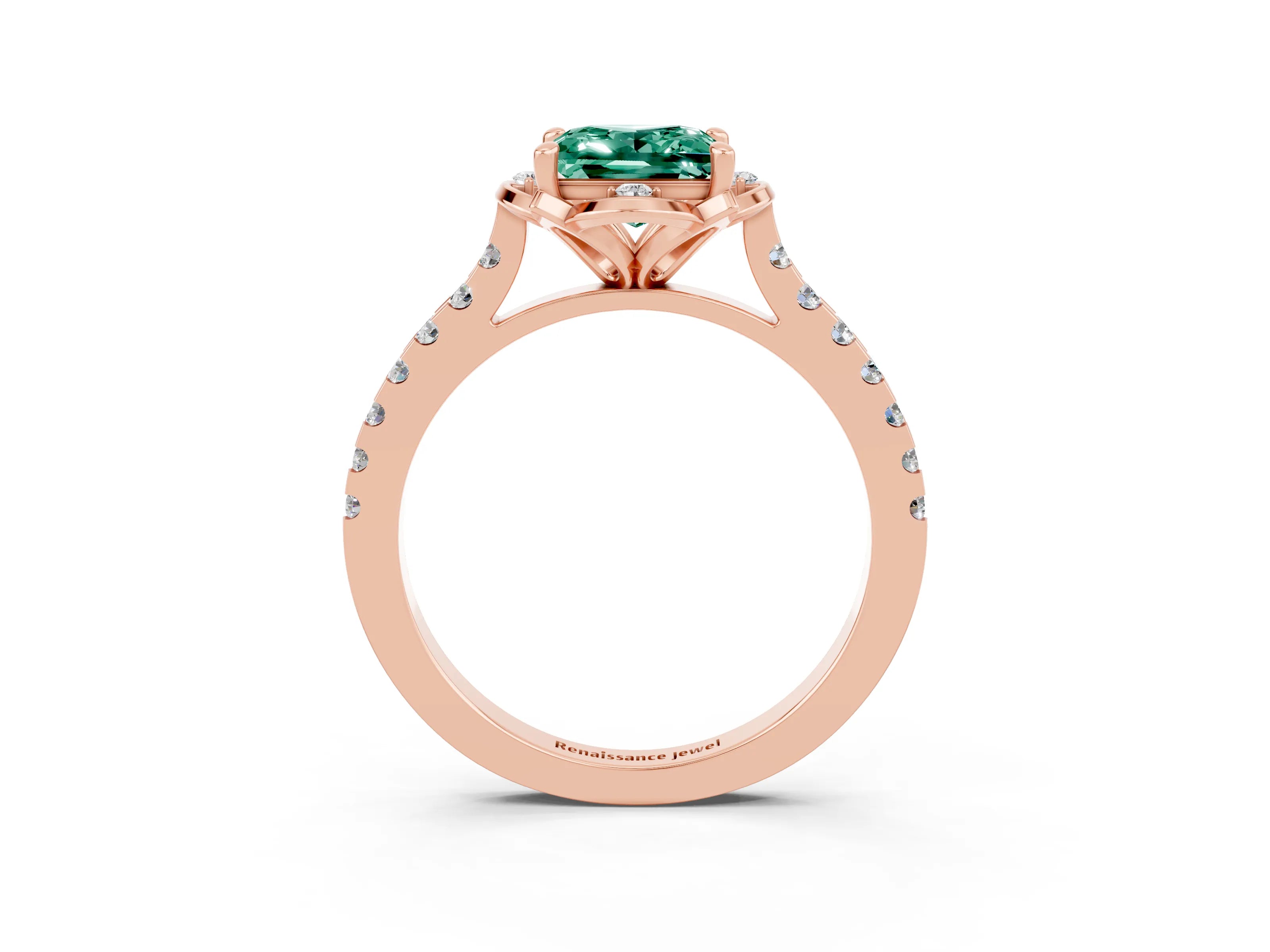 Rose gold Princess Cut Green Sapphire Ring with Pavé Band and Floral Prong Setting_3