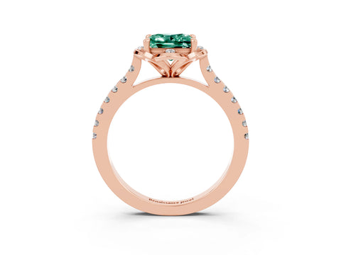 Rose gold Princess Cut Green Sapphire Ring with Pavé Band and Floral Prong Setting_3