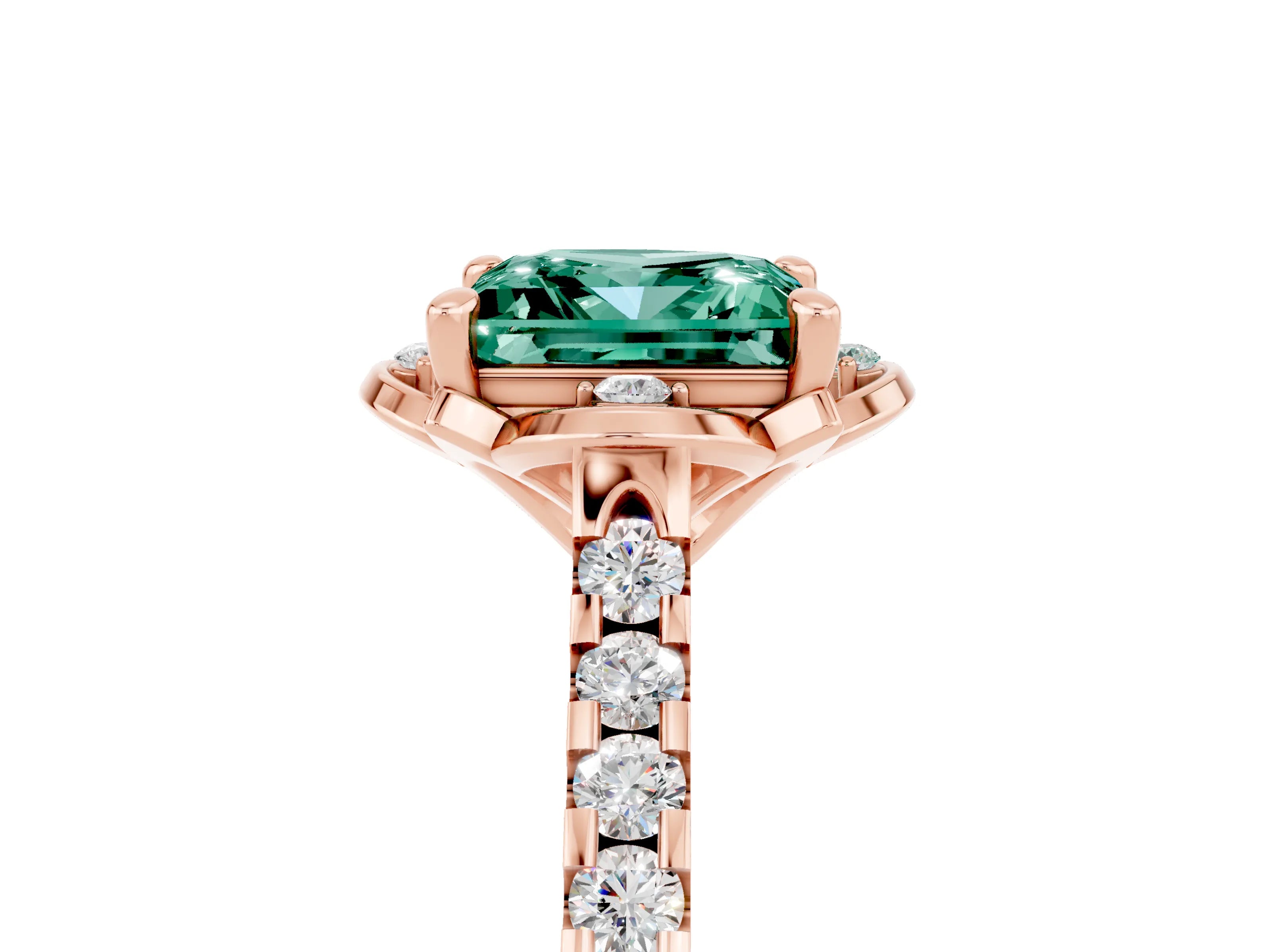 Rose gold Princess Cut Green Sapphire Ring with Pavé Band and Floral Prong Setting_5