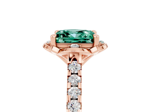 Rose gold Princess Cut Green Sapphire Ring with Pavé Band and Floral Prong Setting_5