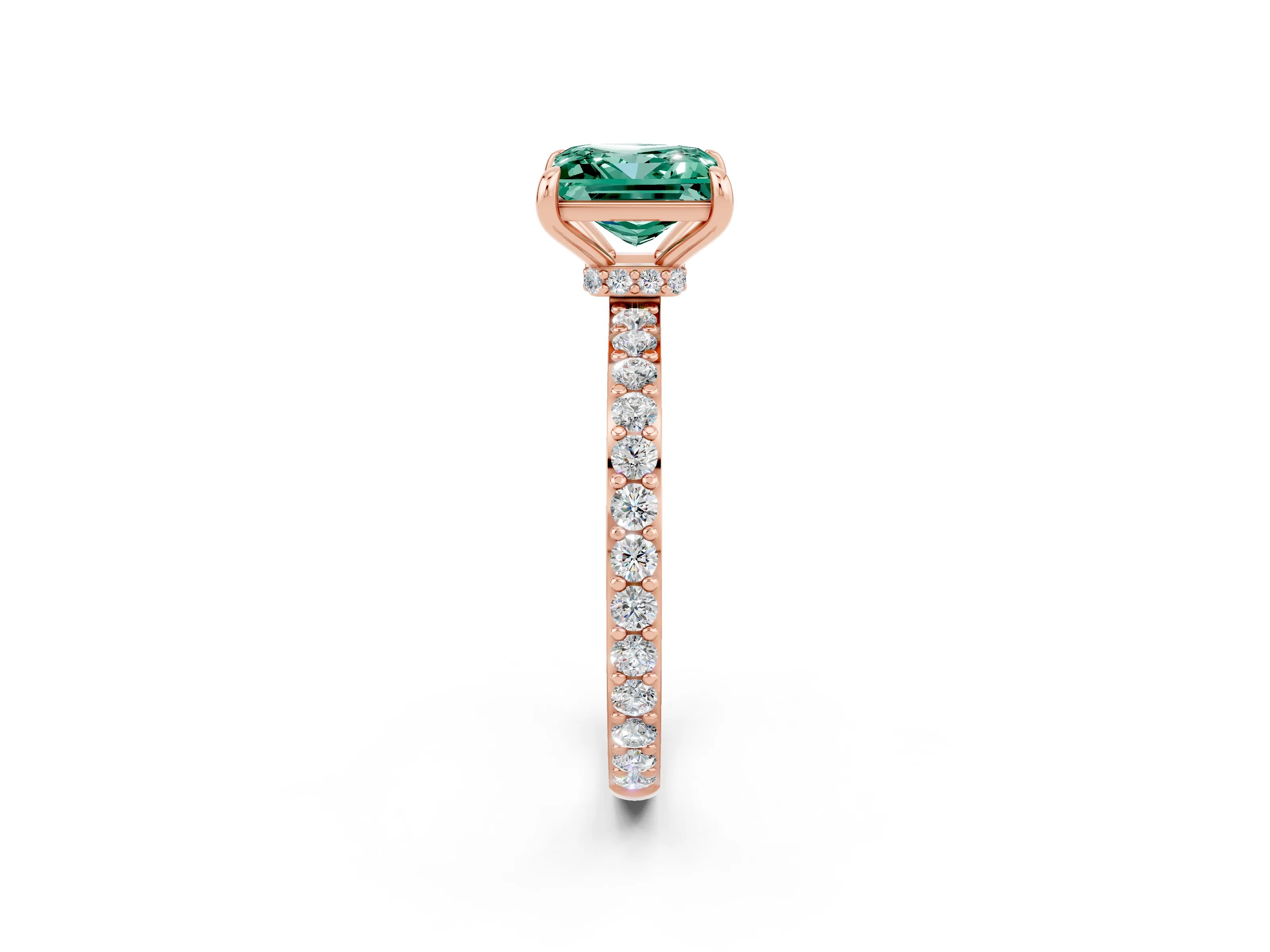 Rose gold Princess Cut Green Sapphire Ring with Pavé Band and Four-Prong Setting_2