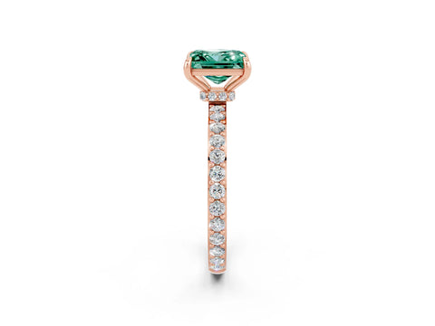 Rose gold Princess Cut Green Sapphire Ring with Pavé Band and Four-Prong Setting_2