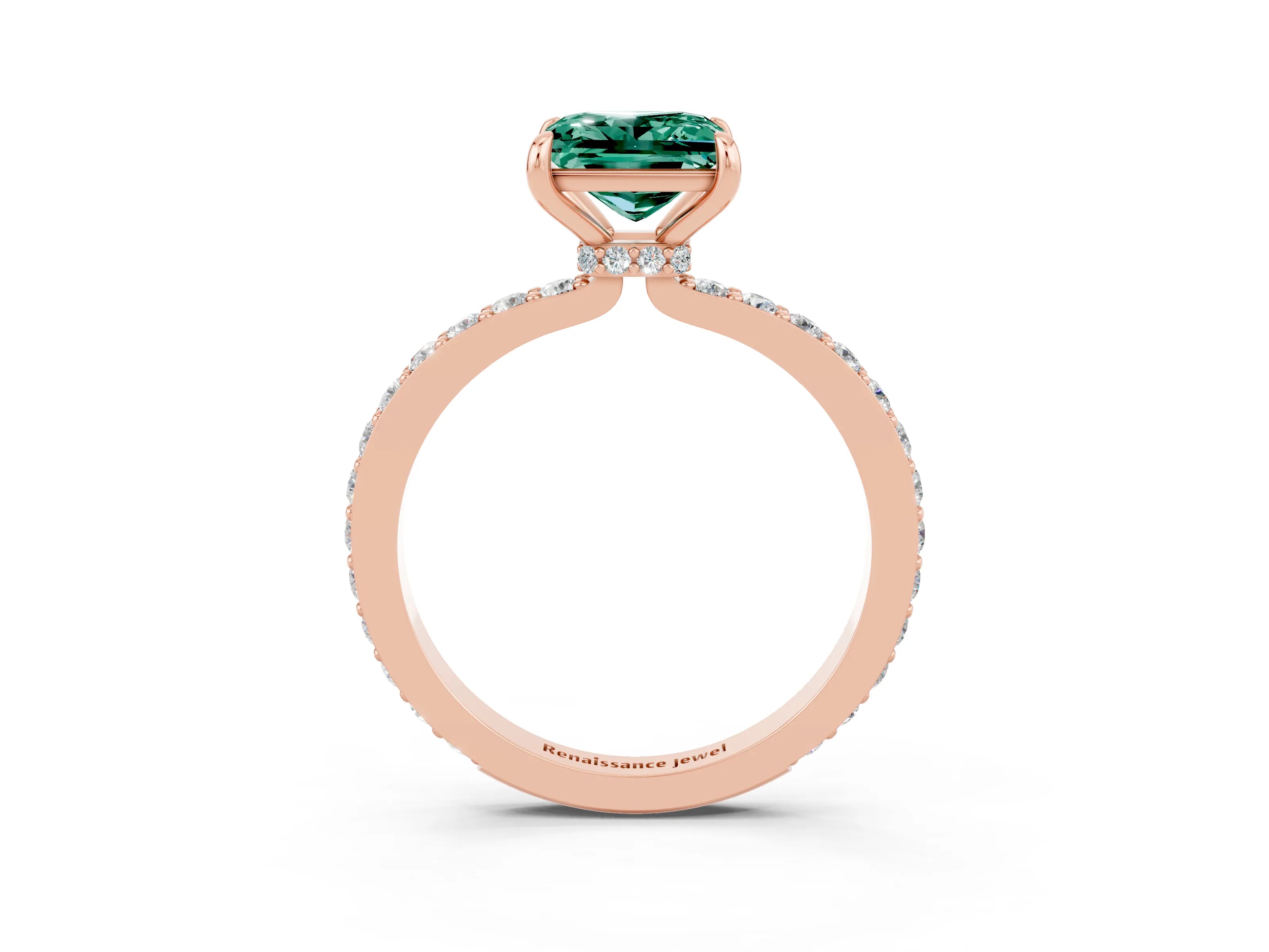 Rose gold Princess Cut Green Sapphire Ring with Pavé Band and Four-Prong Setting_3