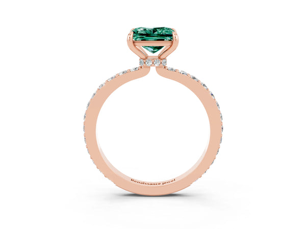 Rose gold Princess Cut Green Sapphire Pavé Engagement Ring with Round  Accents and Prong Setting