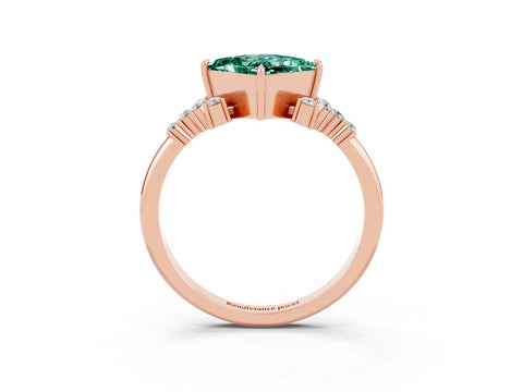 Rose gold Princess Cut Green Sapphire Ring with Side Stones and Four-Prong Setting_39