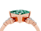 Rose gold Princess Cut Green Sapphire Ring with Side Stones and Four-Prong Setting_40