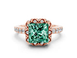 Rose gold Princess Cut Green Sapphire Scalloped Halo Engagement Ring with Round Shared Prong Band_12